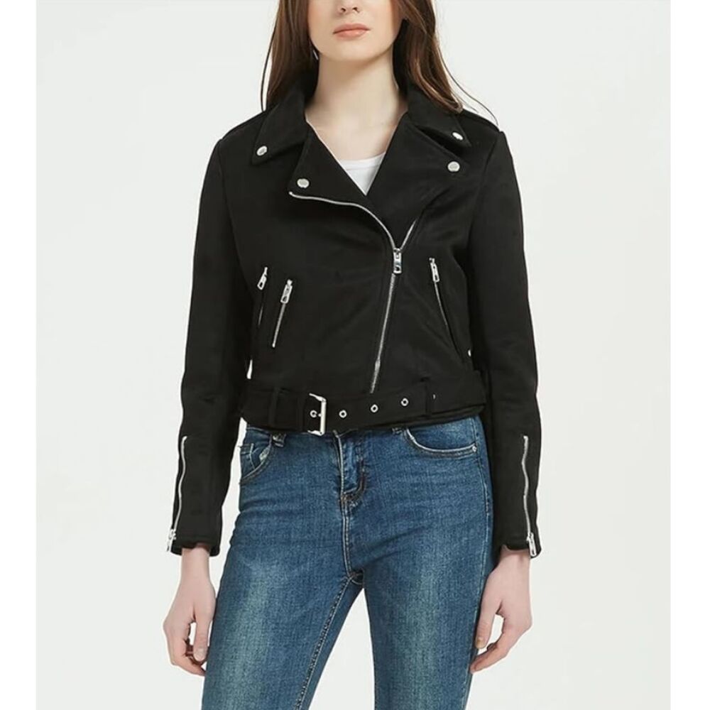 Levi's Women's Size Large Navy Faux Leather Biker Jacket Street Coat EUC